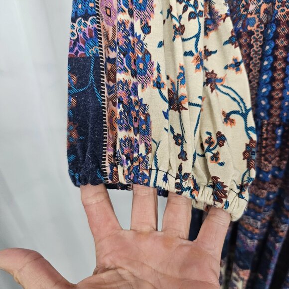 One World Dress Blue Peasant Hippie Patchwork Maxi Floral Boho 1X - Picture 4 of 10